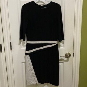 Ralph Lauren Women’s Party Dress Black White Geometric Lined Stretch Size 8